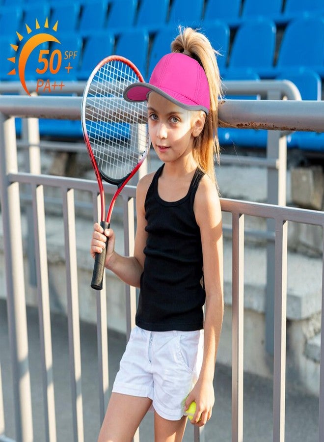 Peninpha Girls Criss Cross Ponytail Baseball Cap Reflective Quick Dry Hat Kids Cooling Mesh Sports Hat High Messy Bun Ponycap for Age 3-12,Hot Pink - Image 4